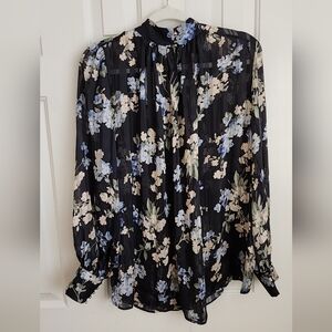 H&M NWT Navy Floral Long-Sleeve Blouse Sz XXL